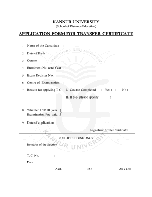 Migration Certificate Kannur University  Form