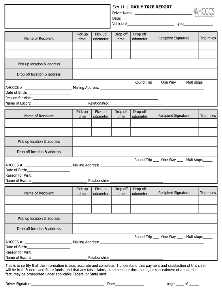 Exh 11 1 DAILY TRIP REPORT  Azahcccs  Form