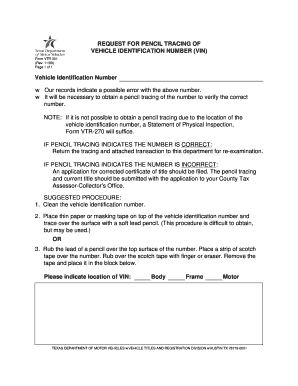 VTR 301 Request for Pencil Tracing of Vehicle Identification Number Txdmv  Form