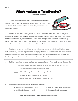 What Makes a Toothache? Super Teacher Worksheets  Form