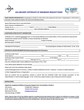 USA Archery Certificate of Insurance Request Form Teamusa