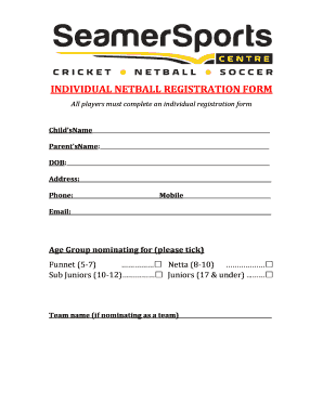 Netball Registration Form