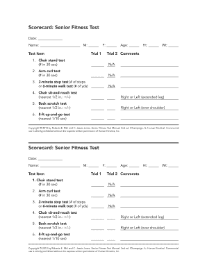 Senior Fitness Test Score Sheet Form - Fill Out and Sign Printable