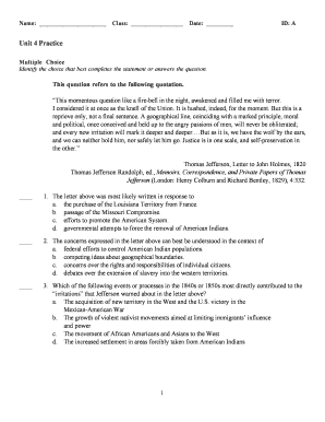 Apush Unit 4 Progress Check Mcq  Form