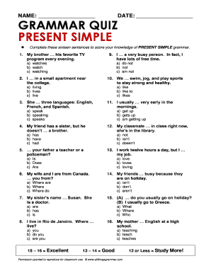 Complete These Sixteen Sentences to Score Your Knowledge of Present Simple Grammar  Form