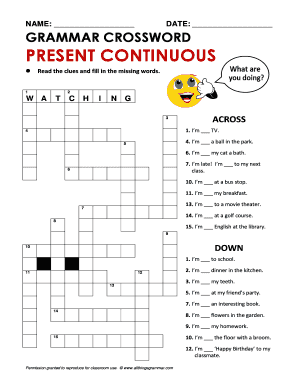 Grammar Crossword Present Continuous  Form