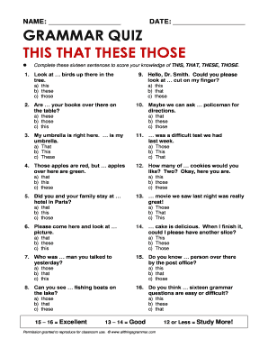 Grammar Quiz This that These Those Answers  Form