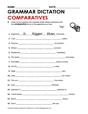 Grammar Dictation Comparatives  Form