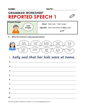 Grammar Worksheet Reported Speech 1  Form