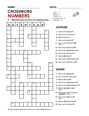 Crossword Numbers  Form