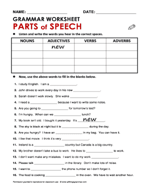 All Things Grammar Parts of Speech  Form