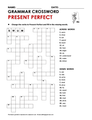 Grammar Crossword Present Perfect  Form