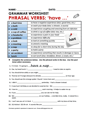 Grammar Worksheet Phrasal Verbs Get  Form