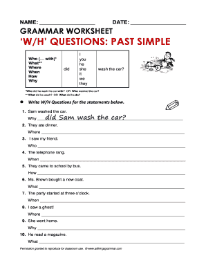 Write Wh Questions for the Statements below  Form
