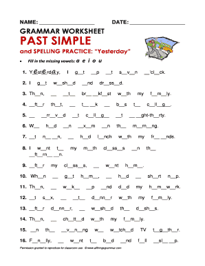 Grammar Worksheet Past Simple and Spelling Practice Yesterday  Form