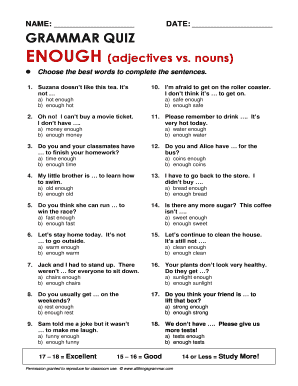 Grammar Quiz Enough Adjectives Vs Nouns  Form