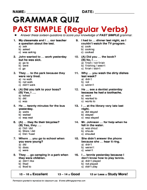 Answer These Sixteen Questions to Score Your Knowledge of Past Simple Grammar  Form