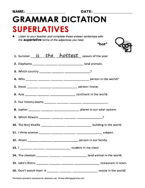 Grammar Dictation Superlatives  Form