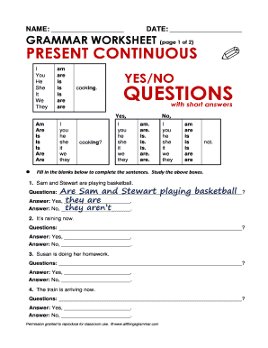 Grammar Worksheet Present Continuous Resuelto  Form