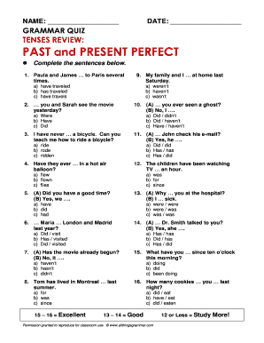 Grammar Quiz Tenses Review Past Present Simple  Form