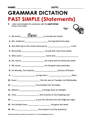 Grammar Dictation Past Simple Statements  Form