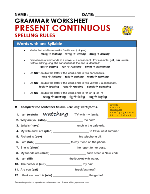 Present Continuous Spelling Rules Worksheet  Form