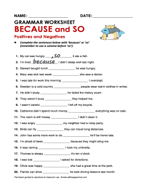 Grammar Worksheet because and so  Form