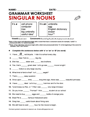 Grammar Worksheet Singular Nouns All Things Grammar  Form