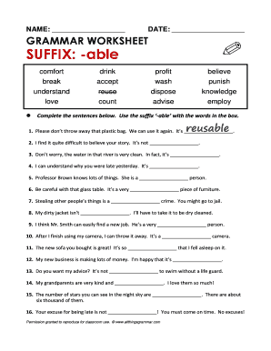 Suffix Able Worksheet PDF  Form