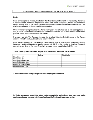 COMPARING THREE CITIES PARIS, STOCKHOLM and BEIJING  Form