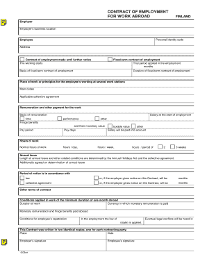 CONTRACT of EMPLOYMENT for WORK ABROAD FINLAND Lomakefi  Form