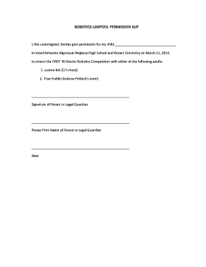 ROBOTICS CARPOOL PERMISSION SLIP Bteam1100bborgb  Form