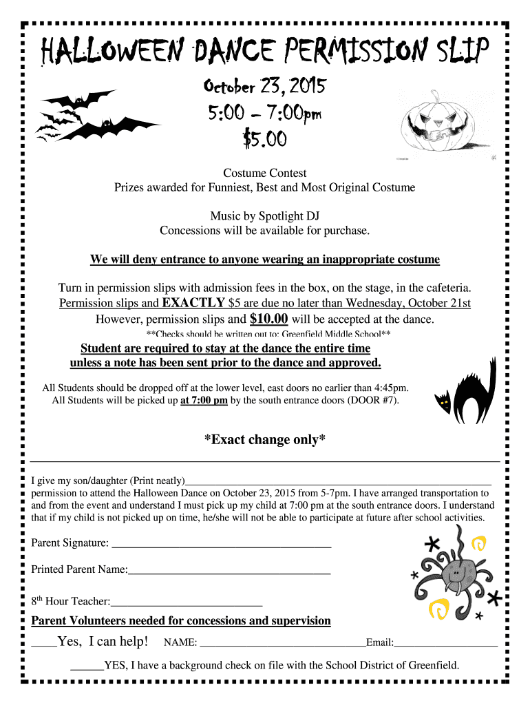  HALLOWEEN DANCE PERMISSION SLIP BSchoolDeskb 2015-2024