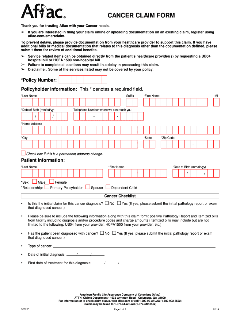  Aflac Form Print 2014-2024