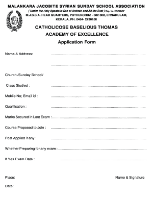 Jacobite Sunday School Question Paper  Form