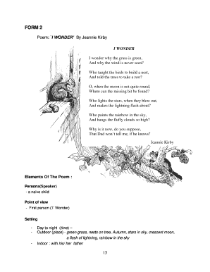 I Wonder Poem Worksheet  Form