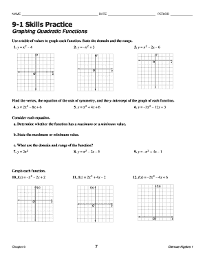 9 1 Skills Practice Graphing Quadratic Functions  Form