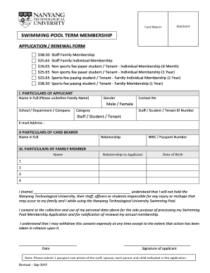 Pool Membership Form Nanyang Technological University Ntu Edu