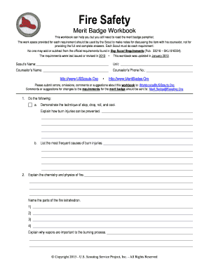 Fire Safety Merit Badge Worksheet  Form