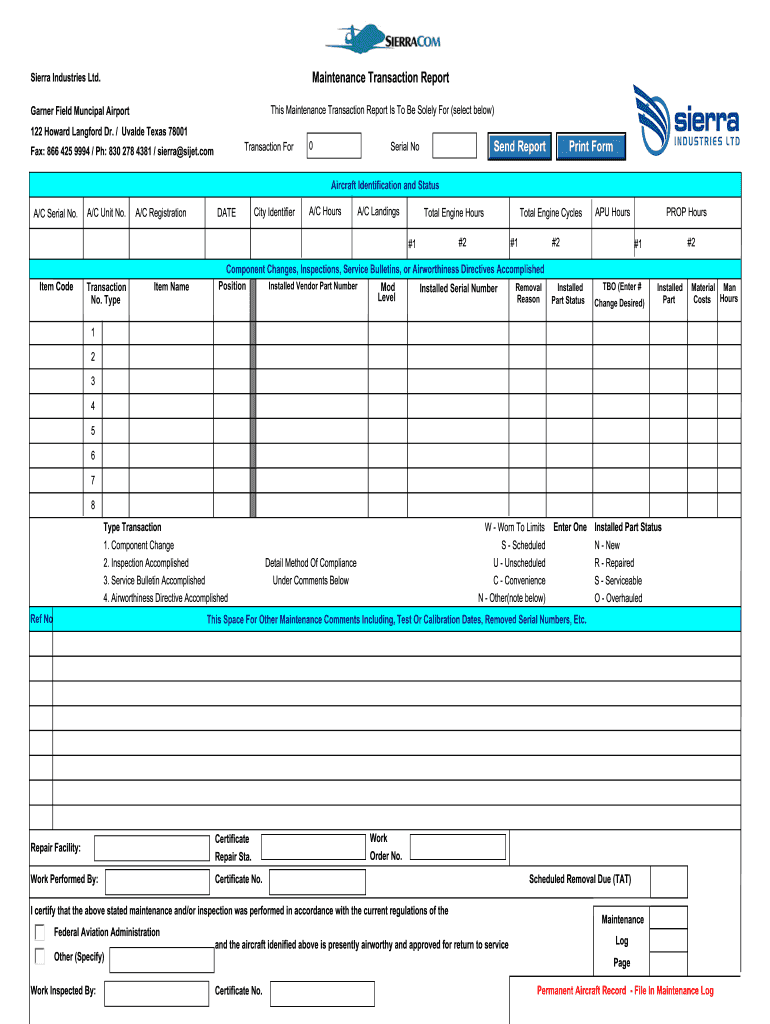 Maintenance Transaction Report ASENZ360 Services  Form