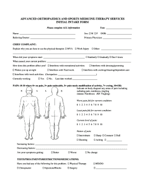 Patient Medical History Advanced Orthopaedic and Sports Medicine  Form