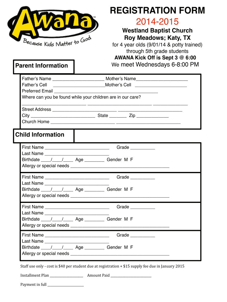  Awana Grand Prix Registration Form 2014-2024