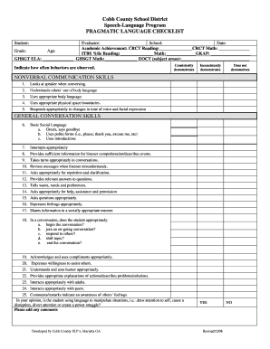 Cobb County School District Speech Language Program  Form