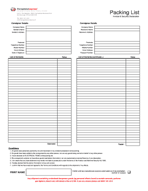 Packing List Transglobal Express Ltd Transglobalexpress Co 2014