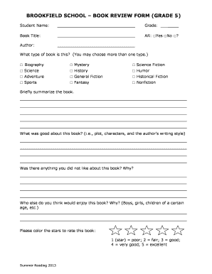 BROOKFIELD SCHOOL BOOK REVIEW FORM