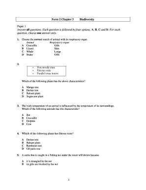 Biodiversity Form 2 Exercise