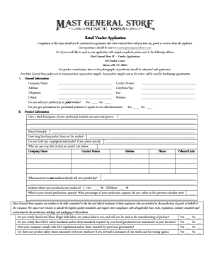 Retail Vendor Application Mast General Store  Form