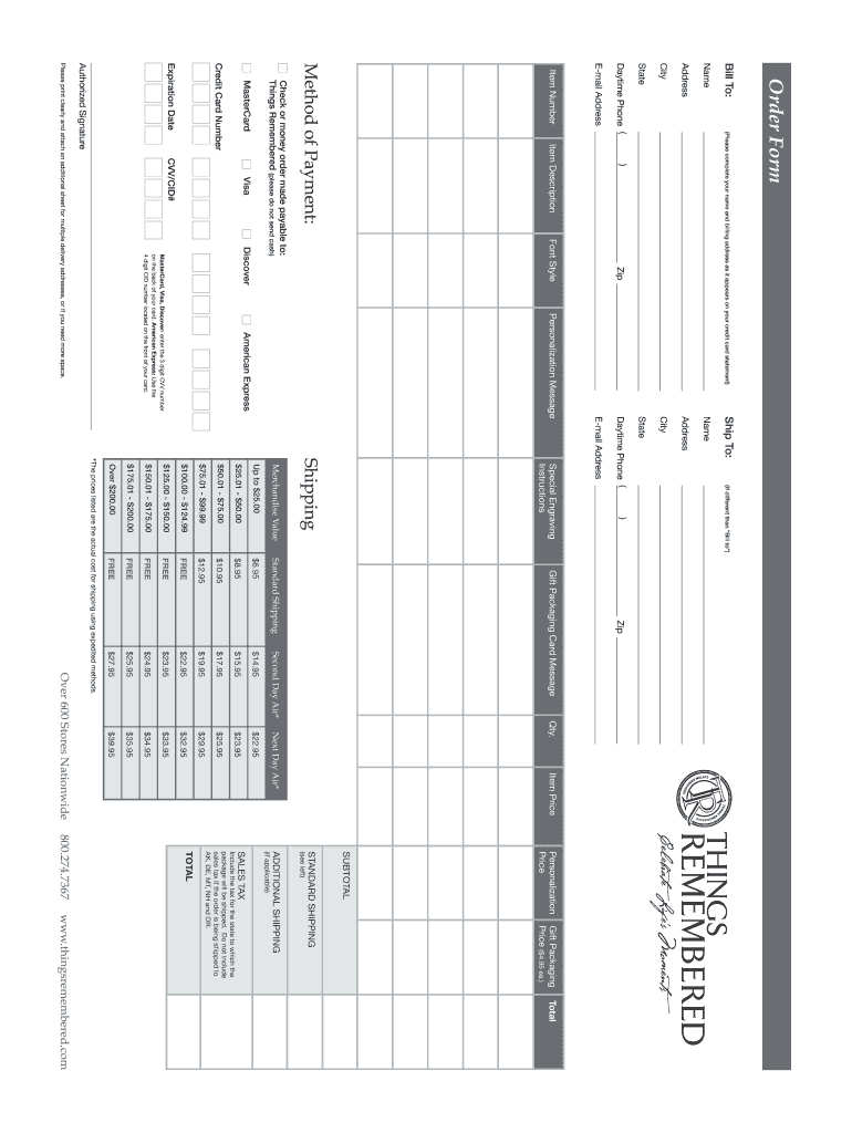 Order Form Visa  Things Remembered