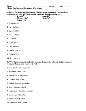 Single Replacement Worksheet  Form