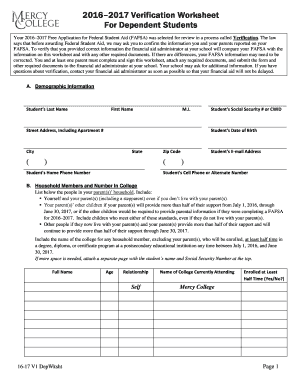  1617 DepWorksheet V1pdf Mercy College Mercy 2016